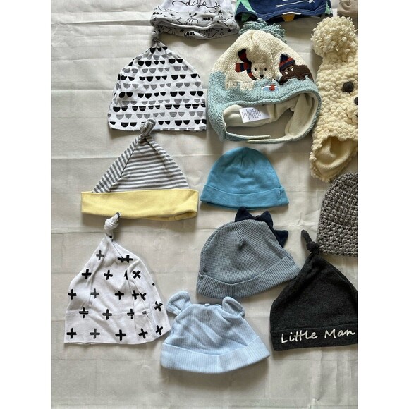 Mixed Lot of 20 Infant Baby Boys Hats From Newborn to 6-12 Months - Picture 4 of 7